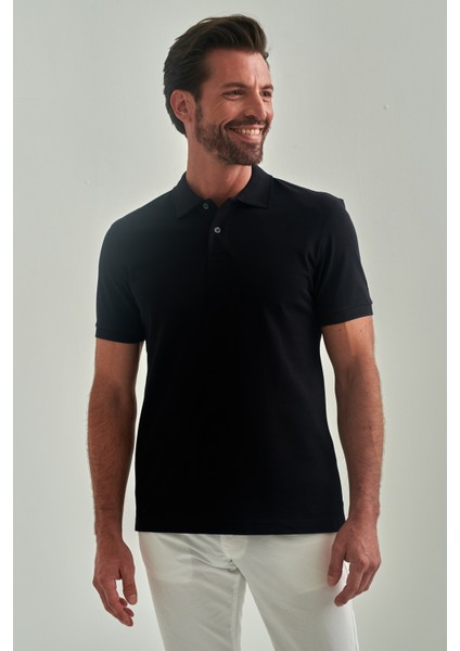 Regular Fit Balenli Yaka Basic Siyah Erkek T-Shirt TS22Y22013_D99