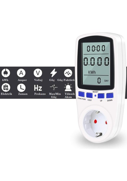 Zauss Dijital Wattmetre Enerji Sarfiyat Ölçer Tüketim Ölçer 220V Priz