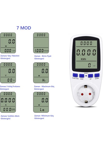 Zauss Dijital Wattmetre Enerji Sarfiyat Ölçer Tüketim Ölçer 220V Priz