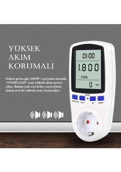 Zauss Dijital Wattmetre Enerji Sarfiyat Ölçer Tüketim Ölçer 220V Priz