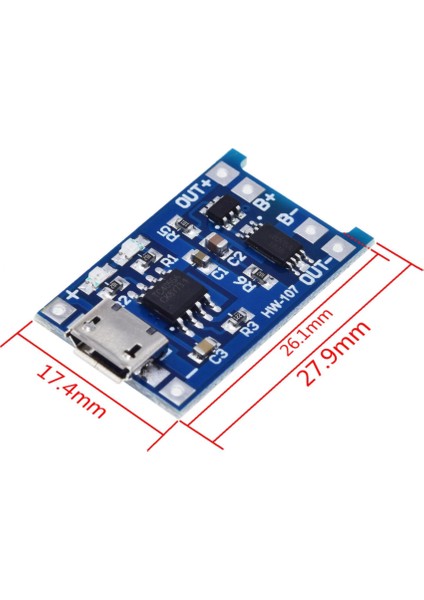 Lityum Pil Şarj Devresi Micro USB TP4056 Batarya Şarj Modülü