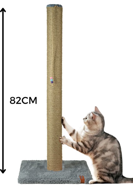 Pugalo 82 cm Lüx Tırmalama Tahtası Catnipli Jüt Tırmalama Minder Yüzey Gri