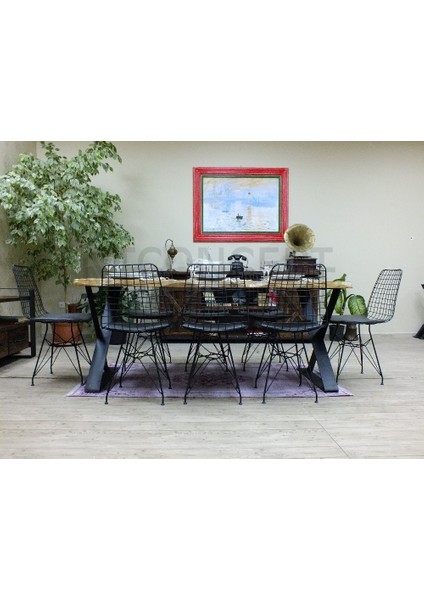 Doğal Ahşap Sandalyeli Masa TAKIMI(85CM-125CM Masa+6 Sandalye)