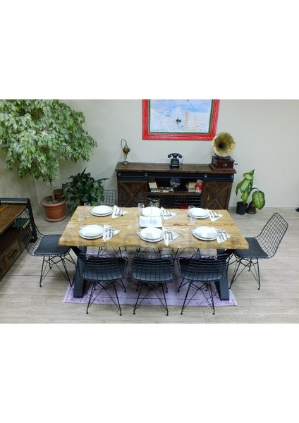 Doğal Ahşap Sandalyeli Masa TAKIMI(85CM-125CM Masa+6 Sandalye)