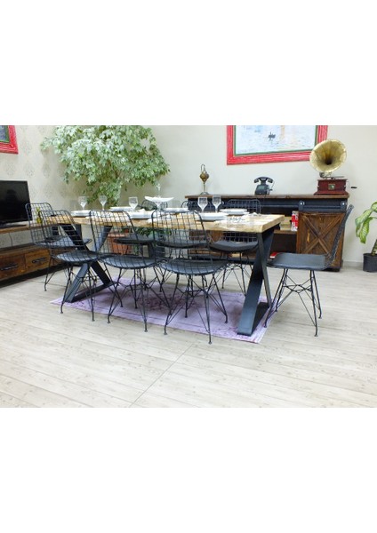 Doğal Ahşap Sandalyeli Masa TAKIMI(85CM-125CM Masa+6 Sandalye)