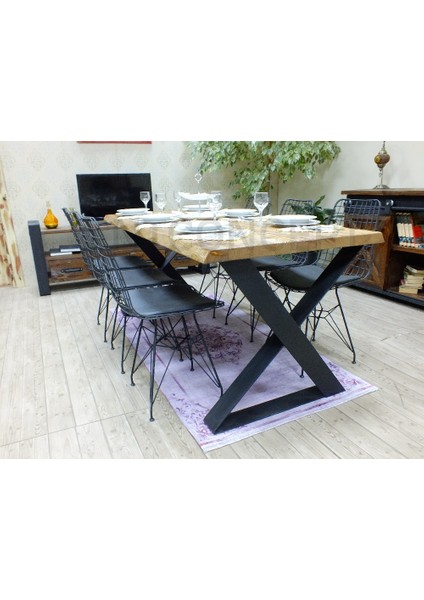 Doğal Ahşap Sandalyeli Masa TAKIMI(85CM-125CM Masa+6 Sandalye)