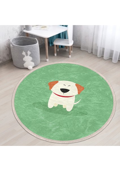 Köpek Desenli Çocuk & Genç Odası Makinede Yıkanabilir Kaymaz Tabanlı Püsküllü Yuvarlak Çocuk Halısı indirimleri