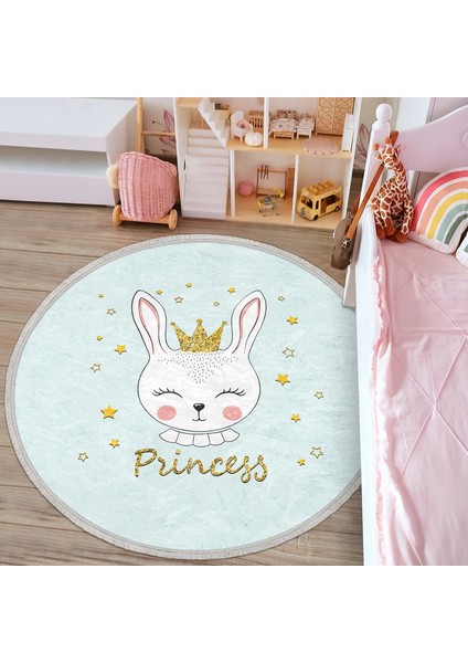 Princess Tavşan Desenli Çocuk & Genç Odası Makinede Yıkanabilir Kaymaz Tabanlı Püsküllü Yuvarlak Çocuk Halısı modelleri