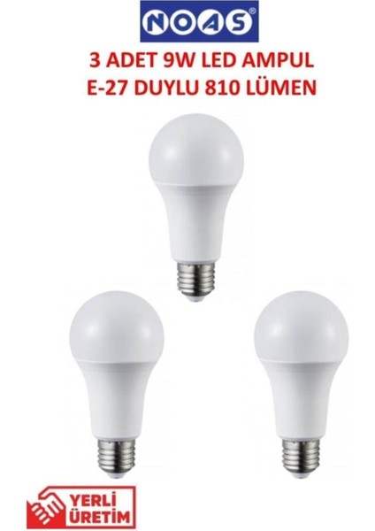 9W LED Ampul Günışığı E-27 Duylu 3 Adet