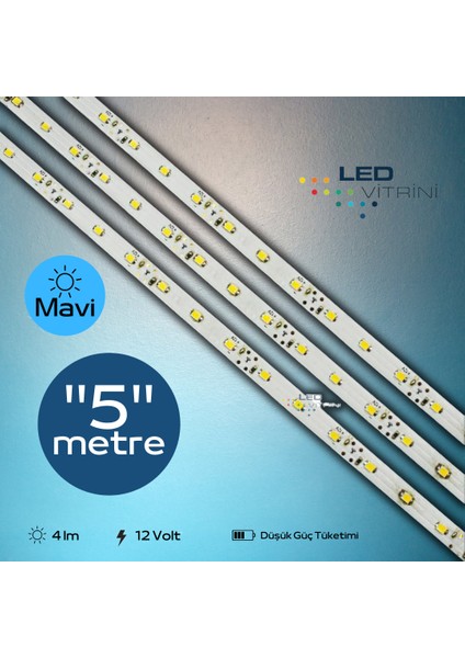 Led Vitrini Tek Çipli Şerit LED-2835 (Mavi)