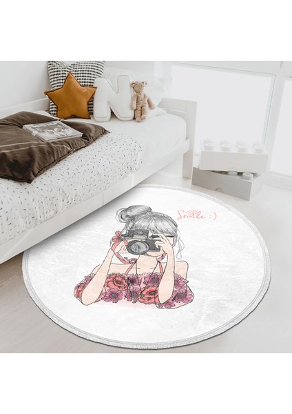 Fashion Girl Çocuk & Genç Odası Makinede Yıkanabilir Kaymaz Tabanlı Püsküllü Yuvarlak Çocuk Halısı modelleri