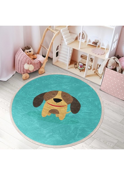 Köpek Desenli Çocuk & Genç Odası Makinede Yıkanabilir Kaymaz Tabanlı Püsküllü Yuvarlak Çocuk Halısı fiyatları