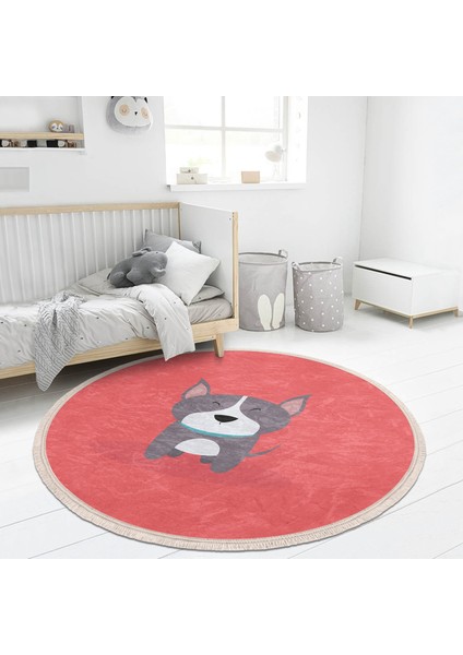 Köpek Desenli Çocuk & Genç Odası Makinede Yıkanabilir Kaymaz Tabanlı Püsküllü Yuvarlak Çocuk Halısı modelleri