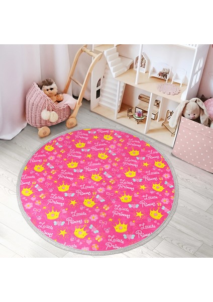 Little Princess Yazılı Çocuk & Genç Odası Makinede Yıkanabilir Kaymaz Tabanlı Püsküllü Yuvarlak Çocuk Halısı modelleri