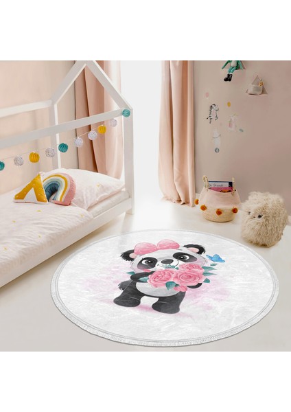 Sevimli Yavru Panda Çocuk & Genç Odası Makinede Yıkanabilir Kaymaz Tabanlı Püsküllü Yuvarlak Çocuk Halısı fiyatları