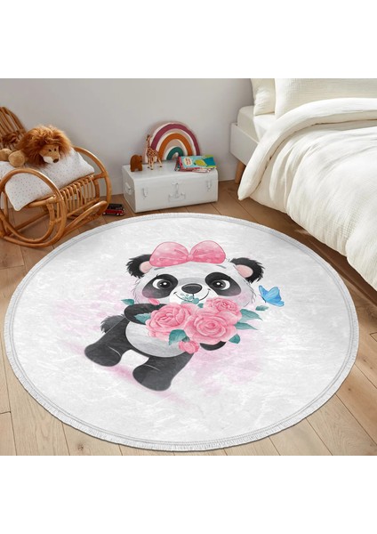 Sevimli Yavru Panda Çocuk & Genç Odası Makinede Yıkanabilir Kaymaz Tabanlı Püsküllü Yuvarlak Çocuk Halısı modelleri