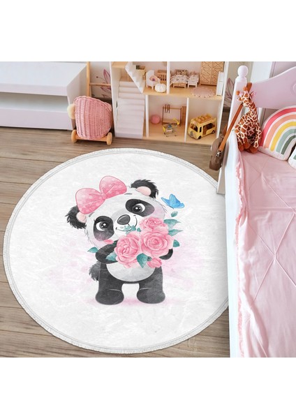Sevimli Yavru Panda Çocuk & Genç Odası Makinede Yıkanabilir Kaymaz Tabanlı Püsküllü Yuvarlak Çocuk Halısı indirimleri