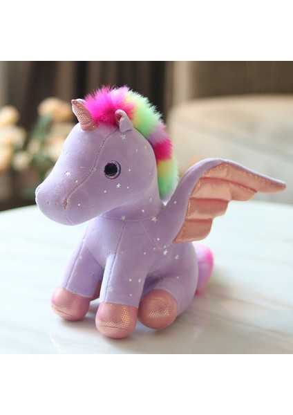 28CM Gökkuşağı Yıldızlı Gökyüzü Kanat Unicorn Peluş Oyuncak