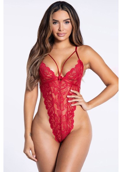 Kadın Kırmızı Arkası Açık Ip Detaylı Fantezi Babydoll