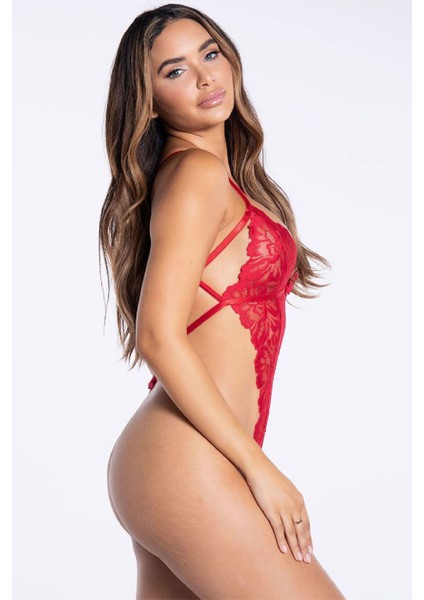 Kadın Kırmızı Arkası Açık Ip Detaylı Fantezi Babydoll