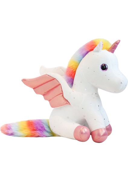 28CM Gökkuşağı Yıldızlı Gökyüzü Kanat Unicorn Peluş Oyuncak (Yurt Dışından)