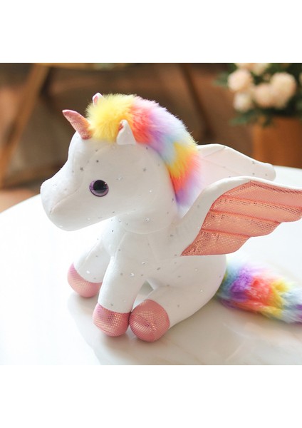 28CM Gökkuşağı Yıldızlı Gökyüzü Kanat Unicorn Peluş Oyuncak (Yurt Dışından)