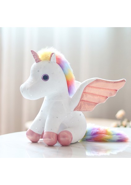 28CM Gökkuşağı Yıldızlı Gökyüzü Kanat Unicorn Peluş Oyuncak (Yurt Dışından)