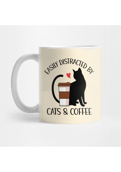 Kedi ve Kahve Dikkatimi Dağıtıyor Kupa Bardak