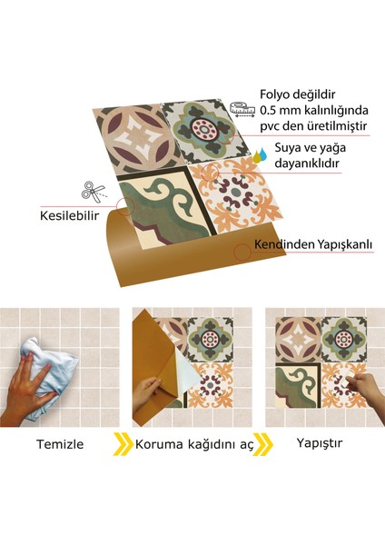 Kendinden Yapışkanlı Kafkas Desenli Pvc Karo 30X30 cm (11 Adet) 1m2