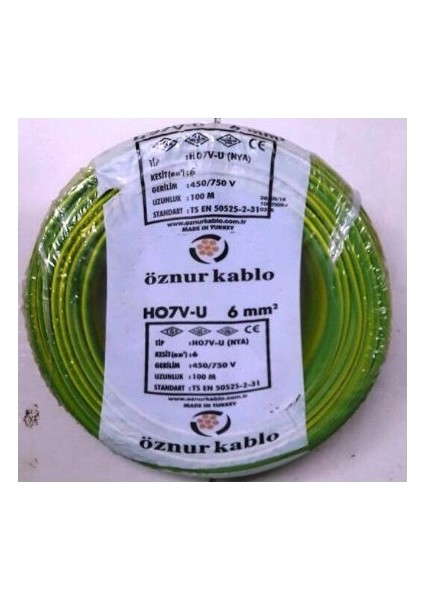 6 mm Nya Kablo Tek Damar Sarıyeşil 100 Metre fiyatları