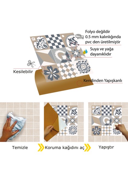 Kendinden Yapışkanlı Karma Kahve Desenli Pvc Karo 30X30 cm (11 Adet) 1m2