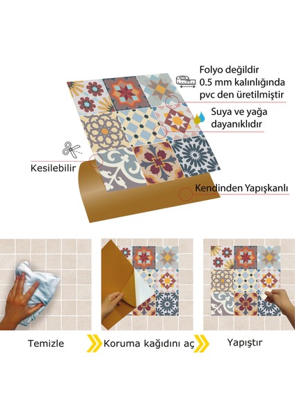 Kendinden Yapışkanlı Karma Agora Desenli Pvc Karo 30X30 cm (11 Adet) 1m2