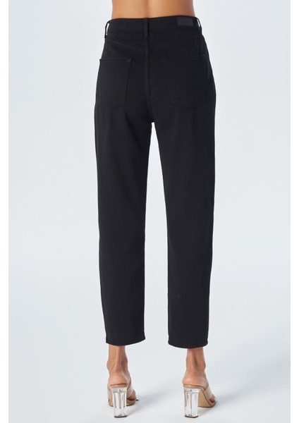 Ariana Siyah Yüksek Bel Fermuarlı Mom Fit Jean Pantolon C 4525-116 fırsatları