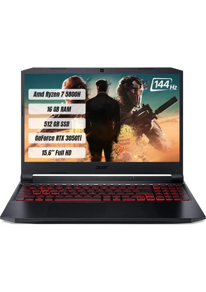 Nitro 5 AN515-45 Amd Ryzen 7 5800H 16 GB 512 GB SSD Rtx 3050TI Freedos 15.6" FHD 144 Hz Taşınabilir Bilgisayar NH.QBBEY.001