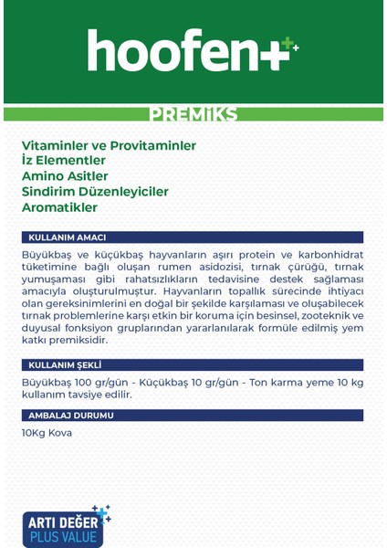 Hoofent 10 Kg - Tırnak Problemlerinde; Optimal Destek - Tırnak Destekleyici, İnek, Boğa, Koyun, Keçi, Premiks, Yem Katkı, fırsatları