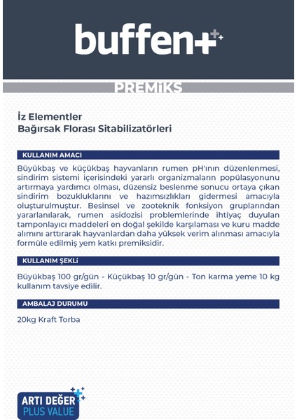 Buffent 20 Kg - Rumen Sağlığında; Etkili Tamponlama - Sindirm Düzenleyici, İnek, Boğa, Koyun, Keçi, Premiks, Yem Katkı, fırsatları