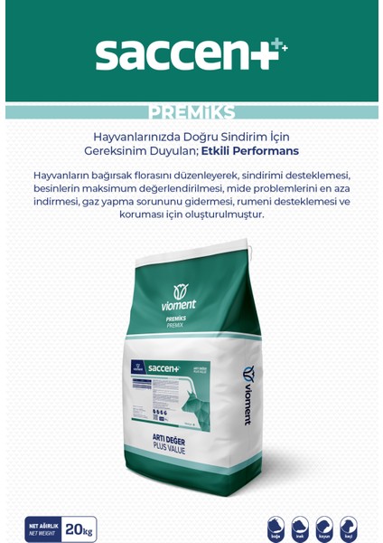 Saccent 20 Kg - Doğru Sindirim Için; Etkili Performans - Canlı Maya, İnek, Boğa, Koyun, Keçi, Premiks, Yem Katkı,