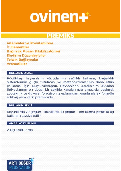 Ovinent 20 Kg - Küçükbaş Hayvanları İçin; Etkin Destek - Koyun, Keçi, Kuzu, Oğlak, Premiks, Yem Katkı, fırsatları