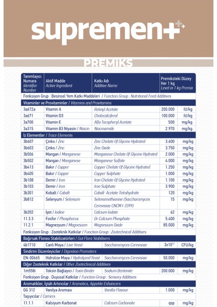 Suprement 20 Kg - Ruminant Hayvanlarda; Tam Destek - İnek, Boğa, Koyun, Keçi, Premiks, Yem Katkı, modelleri