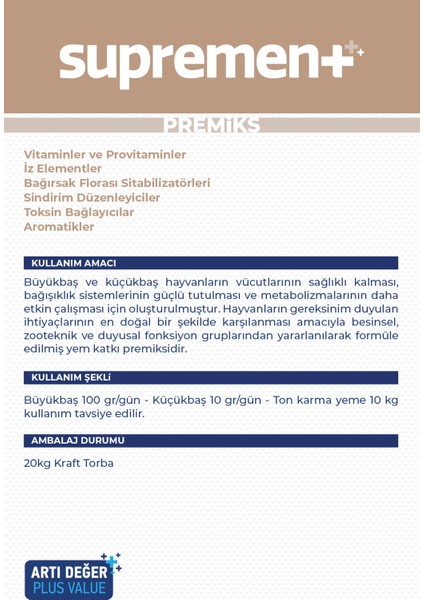 Suprement 20 Kg - Ruminant Hayvanlarda; Tam Destek - İnek, Boğa, Koyun, Keçi, Premiks, Yem Katkı, fırsatları