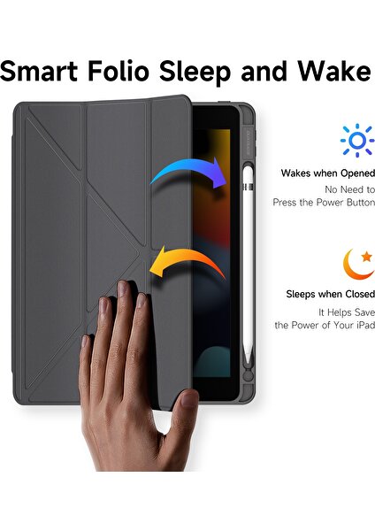 Ipad 10.2 2019/2020/2021 Için Kapaklı Tablet Kılıfı - Gri (Yurt Dışından)