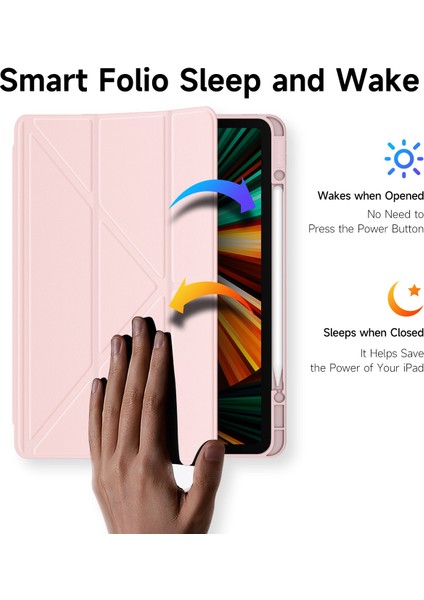 Ipad Pro 12.9 2018/2020/2021 Için Kapaklı Tablet Kılıfı - Pembe (Yurt Dışından)