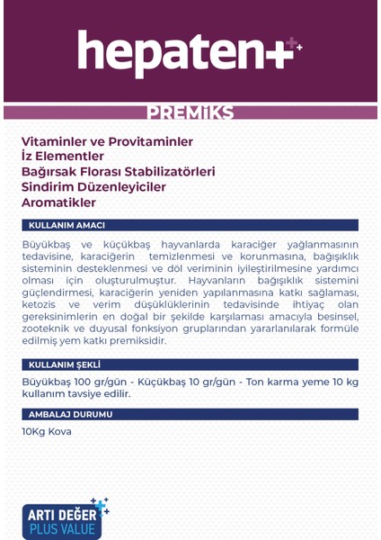 Hepatent 10 Kg - Karaciğer Problemlerinde; Kapsamlı Destek - Karaciğer Destekleyici, İnek, Boğa, Koyun, Keçi, Premiks, Yem Katkı, fırsatları