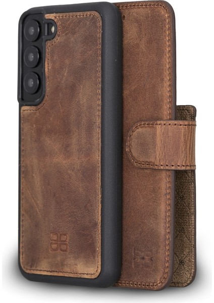 Samsung Galaxy S22 Uyumlu Deri Cüzdanlı Kılıf G2 Kahve