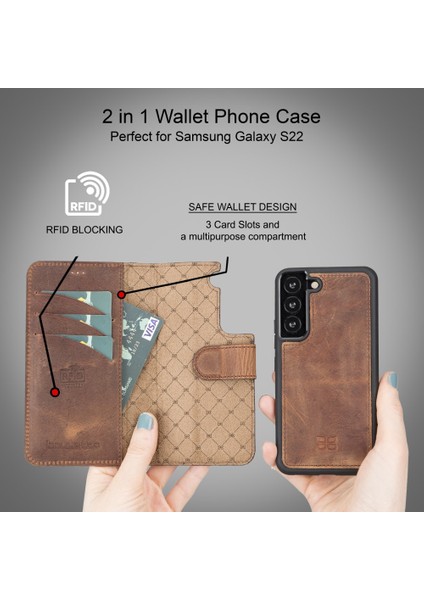 Samsung Galaxy S22 Uyumlu Deri Cüzdanlı Kılıf G2 Kahve fiyatları
