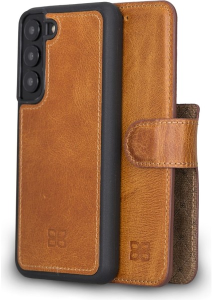 Samsung Galaxy S22 Uyumlu Deri Cüzdanlı Kılıf TN11 Taba