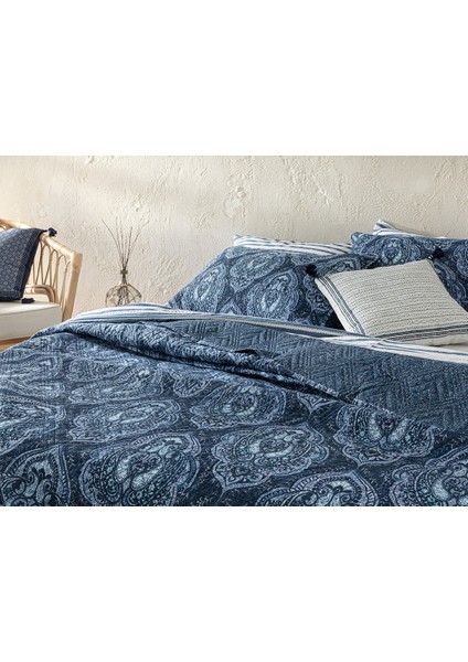 Deep Damask Çok Amaçlı Tek Kişilik Yatak Örtüsü Takımı 160 x 220 cm Lacivert