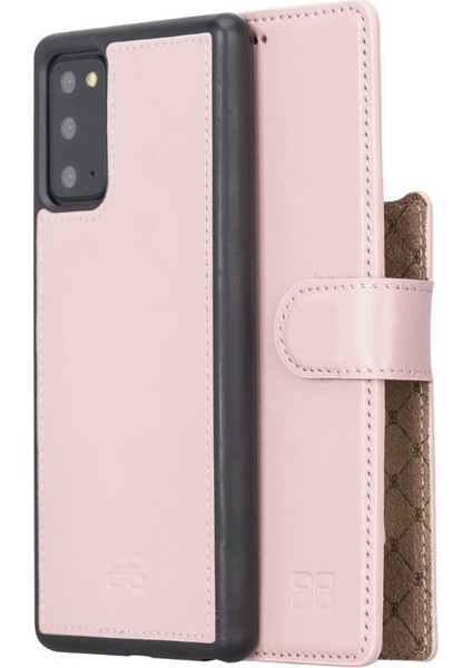 Samsung Galaxy Note 20 Uyumlu Deri Cüzdanlı Kılıf Nu2 Pembe