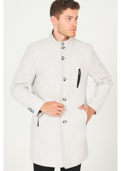 PLT8386 Dewberry Erkek Palto-Diagonal Gri-Krem indirimleri