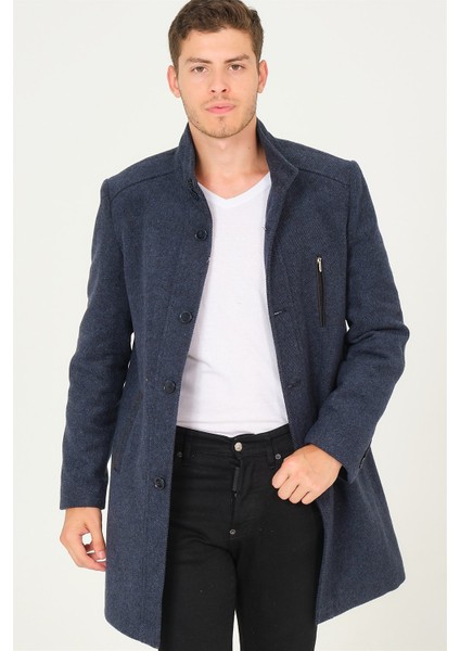 PLT8386 Dewberry Erkek Palto-Diagonal Siyah-Mavi modelleri